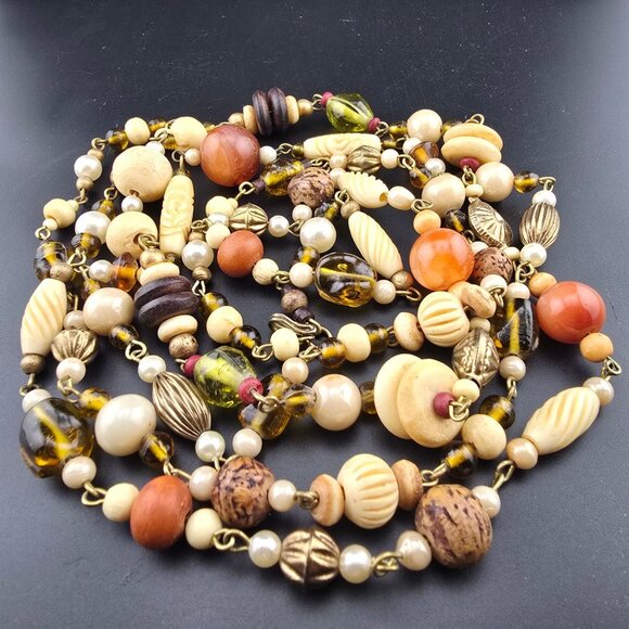 Vintage Double Strand Multicolor Beggars Beads Necklace 36" Opera Boho - Picture 3 of 8